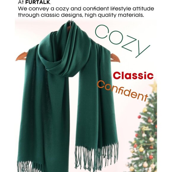 Women's Green Pashmina Shawl Wraps Cashmere Feel Winter Scarf Soft Warm Blanket - Picture 5 of 6